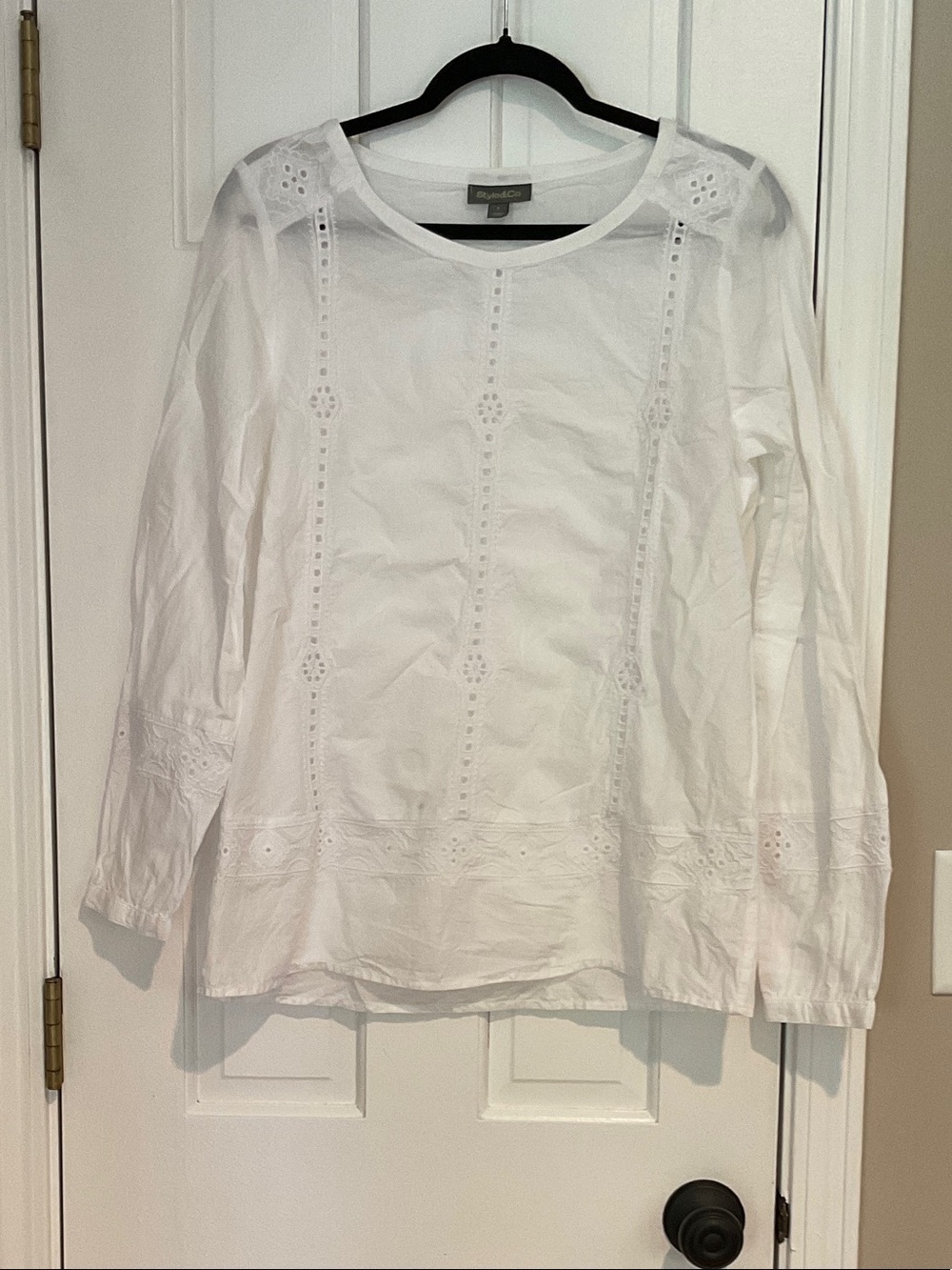 Style & Co. White Eyelet Cotton Peasant Blouse